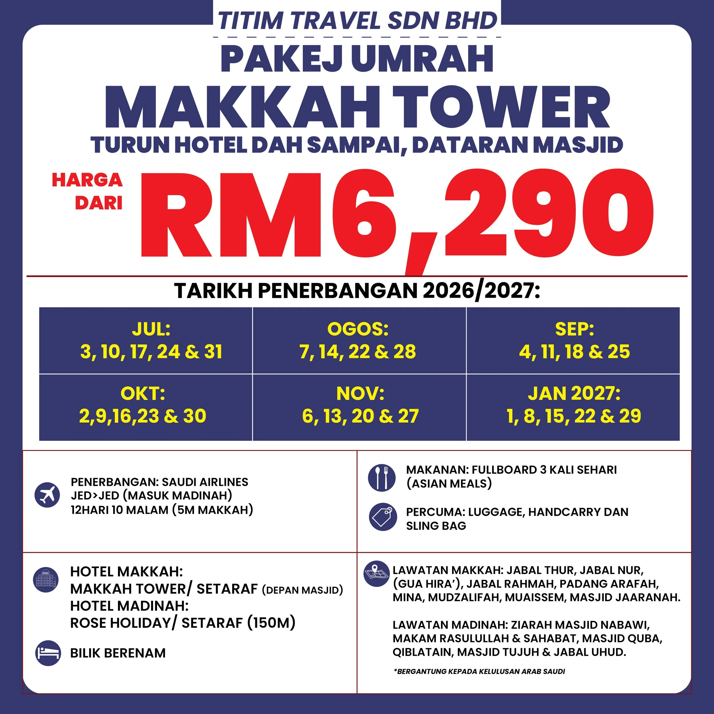 Pakej Umrah Makkah Tower – Saudi Airlines (12 Hari)