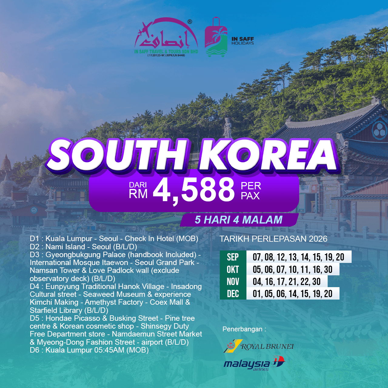Pakej South Korea 6 Hari 5 Malam