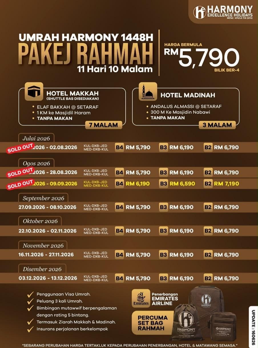 Umrah Harmony 1448H – Pakej Rahmah 11 Hari 10 Malam