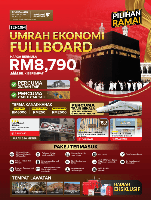 Umrah Ekonomi Fullboard 12H10M (Musim Puncak)