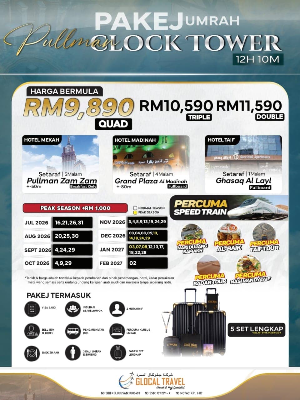 PAKEJ UMRAH PULLMAN CLOCK TOWER 12H10M (JUL 2026-FEB 2027)