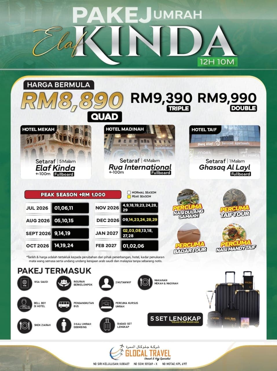 PAKEJ UMRAH ELAF KINDA 12H10M (JUL 2026-FEB 2027)