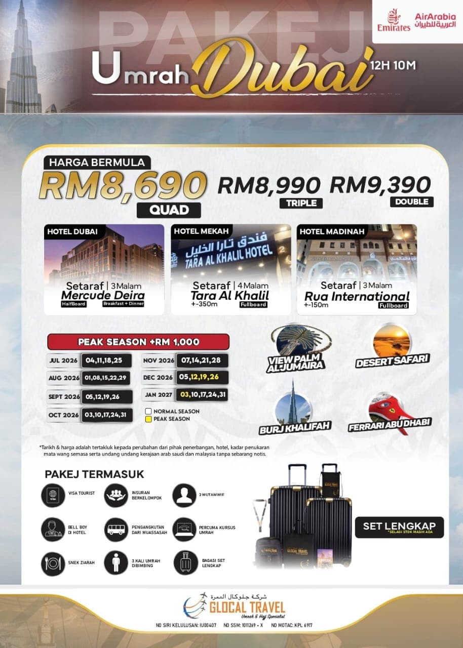 PAKEJ UMRAH DUBAI 12H10M (JUL 2026-JAN 2027)