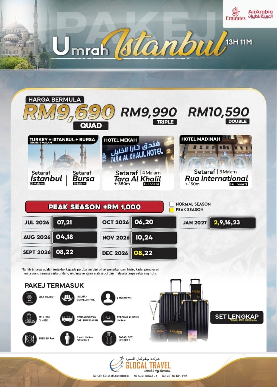 PAKEJ UMRAH ISTANBUL 13H11M (JUL 2026-JAN 2027)
