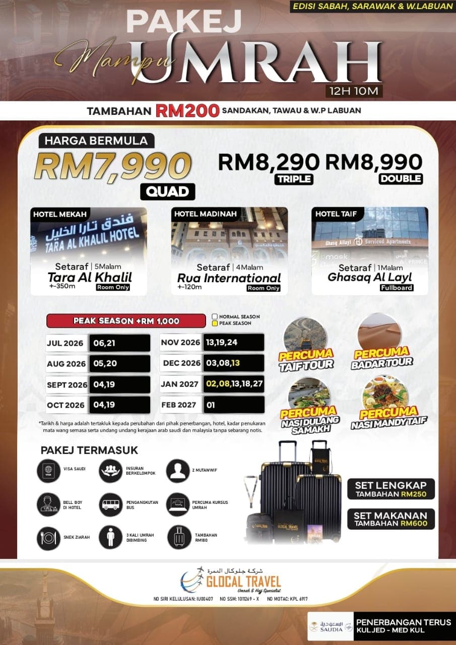 PAKEJ UMRAH MAMPU EDISI SABAH, SARAWAK, W. LABUAN 12H10M (JUN 2026 – FEB 2027)