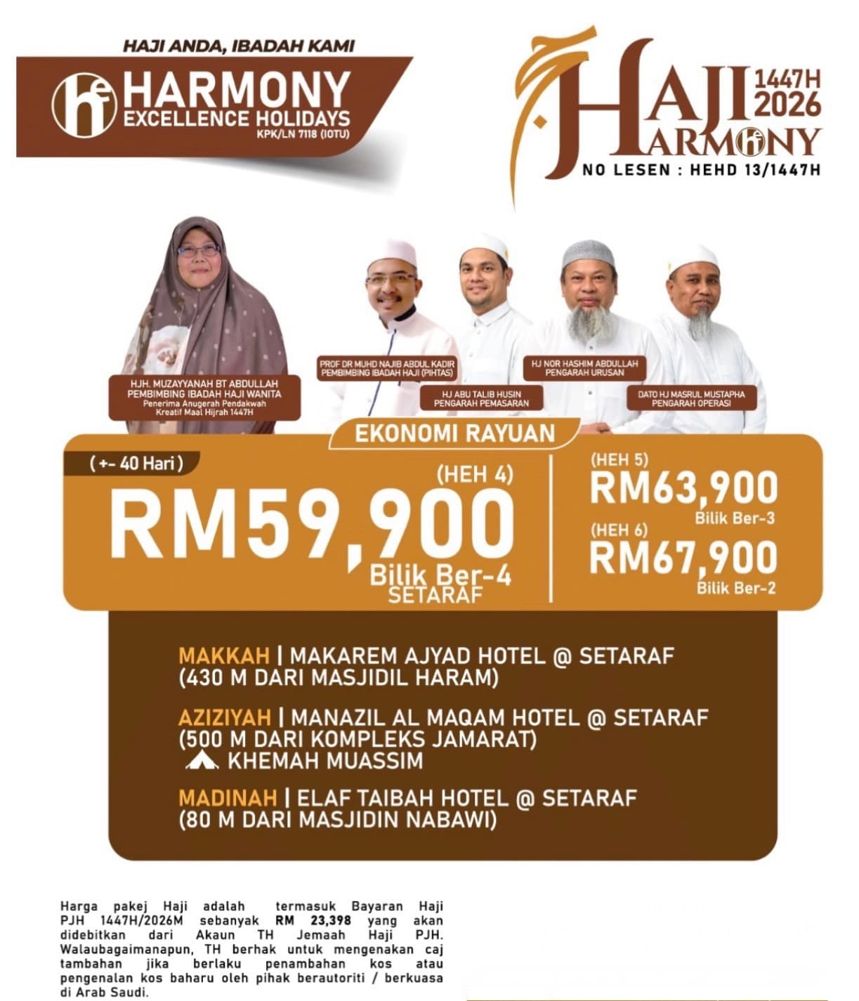 PAKEJ HAJI EKONOMI (RAYUAN) 40H38M (15 May – 23 Jun 2026)